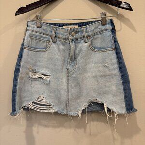 Pacsun Two-Tone Distressed Denim Mini Skirt Raw Hem Size 24